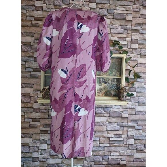 5/$25 Sz 12 80s Large Print Purple Floral Bandana Pleated Collar Dress - Picture 11 of 12